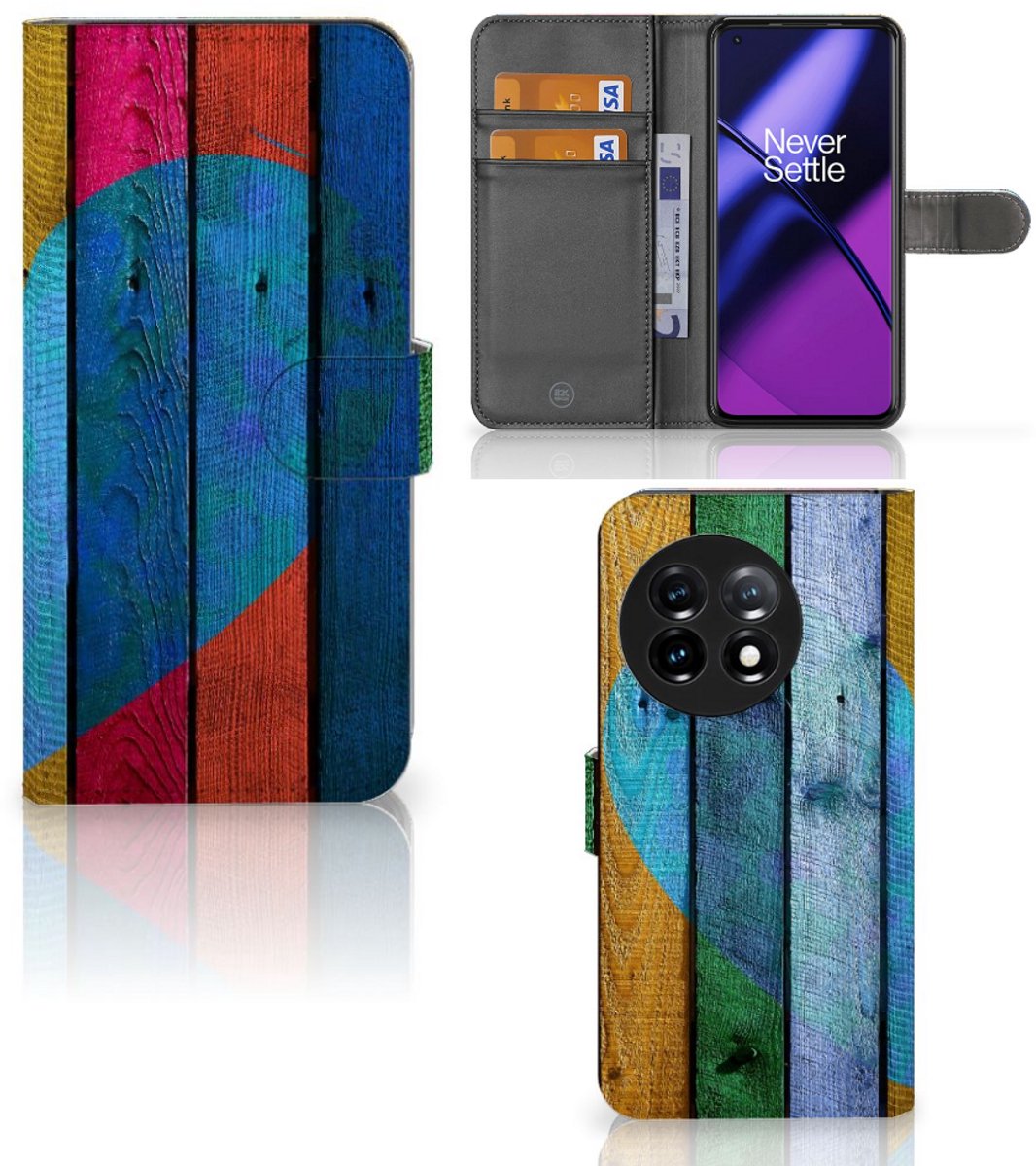 OnePlus 11 Book Style Case Wood Heart - Cadeau voor je Vriend