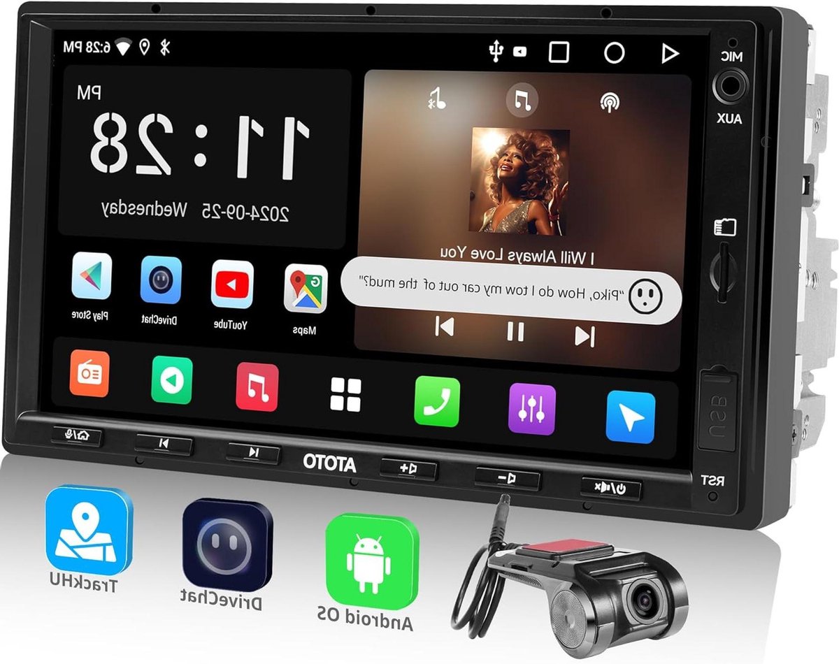 A5L Autoradio 2 DIN Android - 7 inch draadloze CarPlay en draadloze Android Auto autoradio met 1080P DVR-camera aan de voorkant, 2+32G, 24-bands EQ, WiFi/BT/USB-tethering, FM/USB/TF