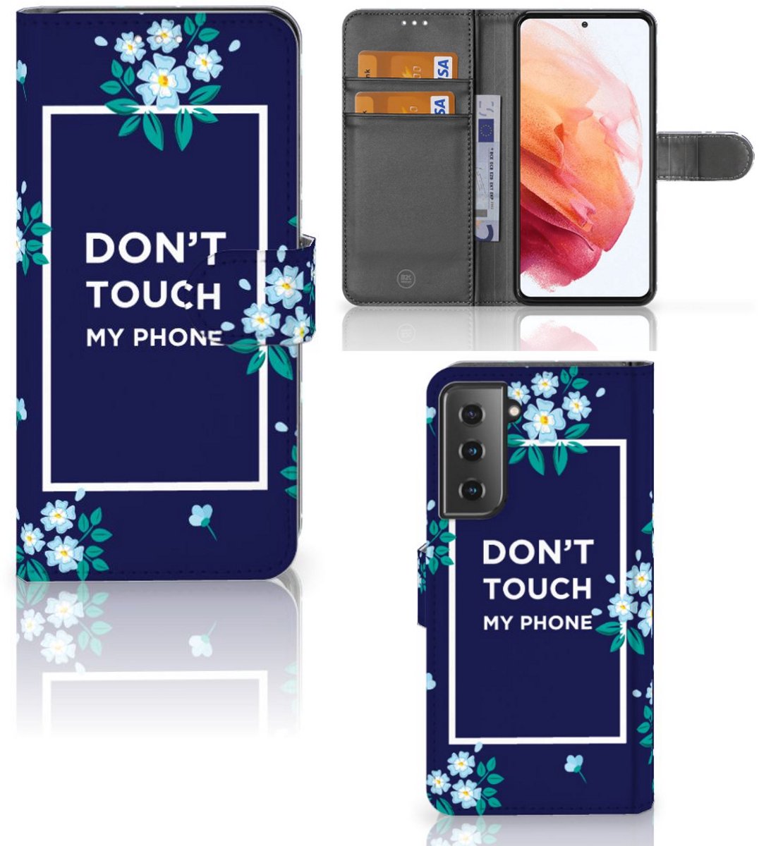 Samsung Galaxy S21 Portemonnee Hoesje Flowers Blue DTMP