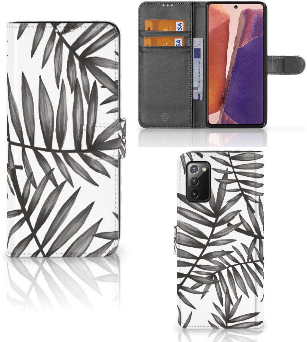 Book Case voor Samsung Galaxy Note 20 Hoesje Leaves Grey