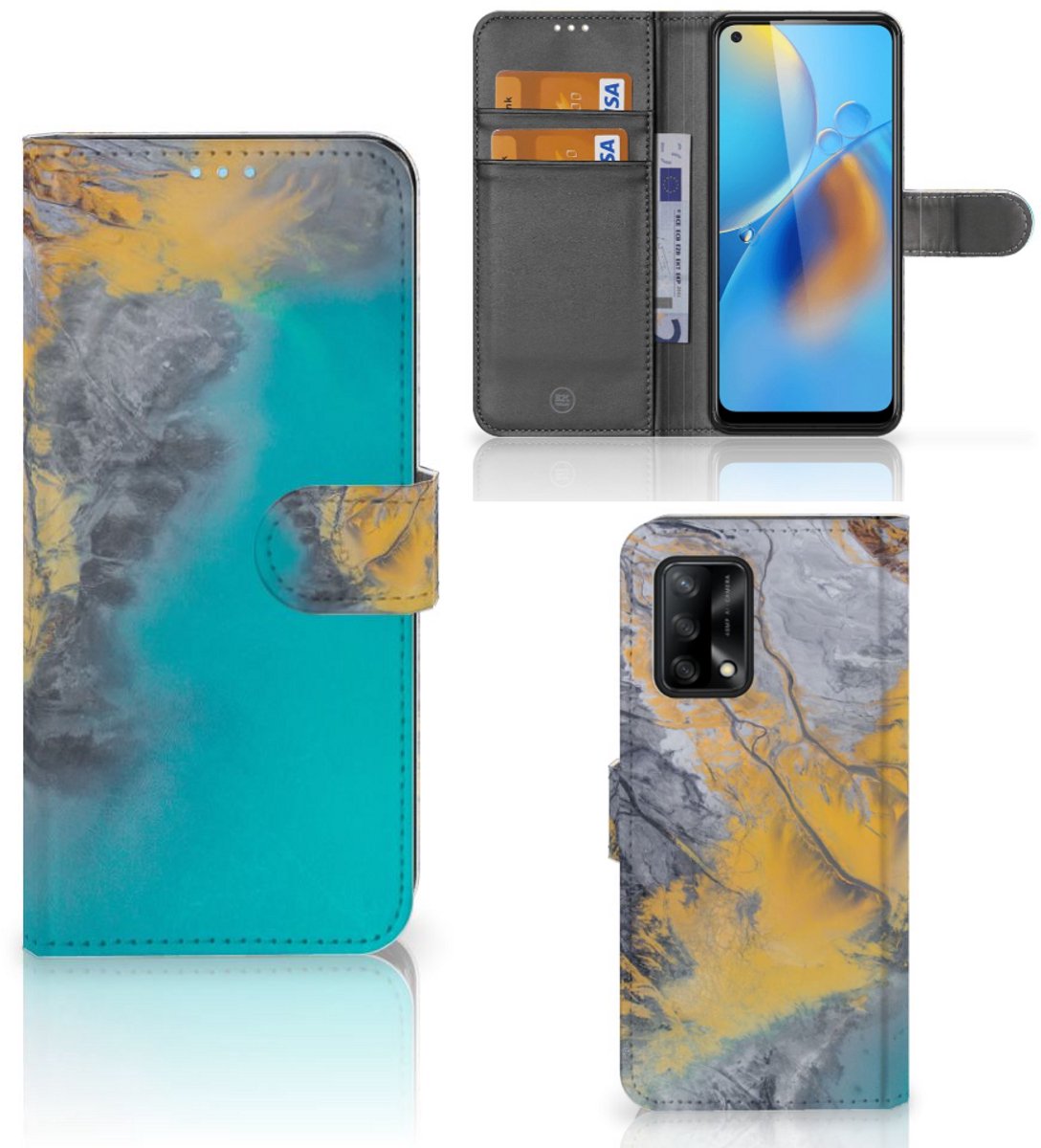 OPPO A74 4G Bookcase Marble Blue Gold