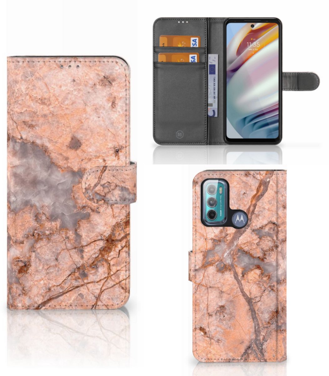 Motorola Moto G60 Bookcase Marmer Oranje