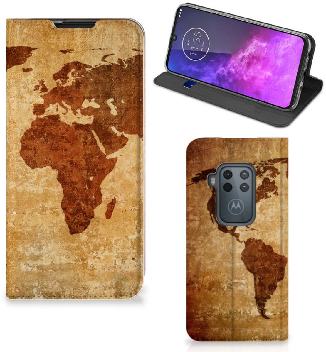 Motorola One Zoom Book Cover Wereldkaart