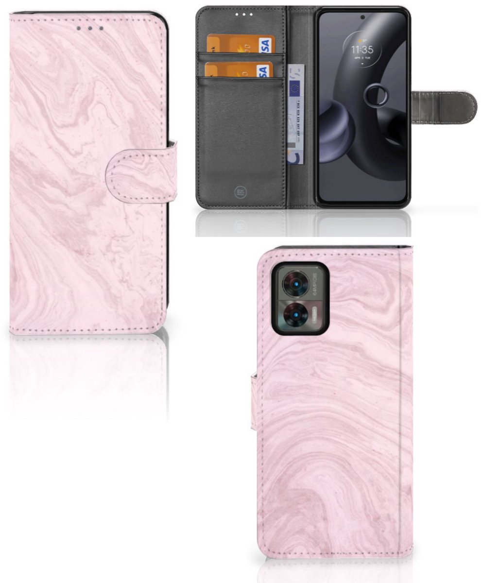 Motorola Edge 30 Neo Bookcase Marble Pink - Origineel Cadeau Vriendin