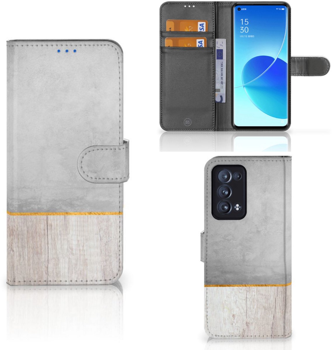OPPO Reno 6 Pro Plus 5G Book Style Case Wood Concrete