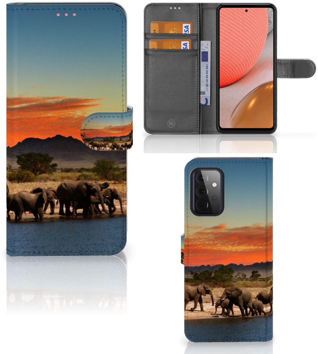 Samsung Galaxy A72 Telefoonhoesje met Pasjes Olifanten