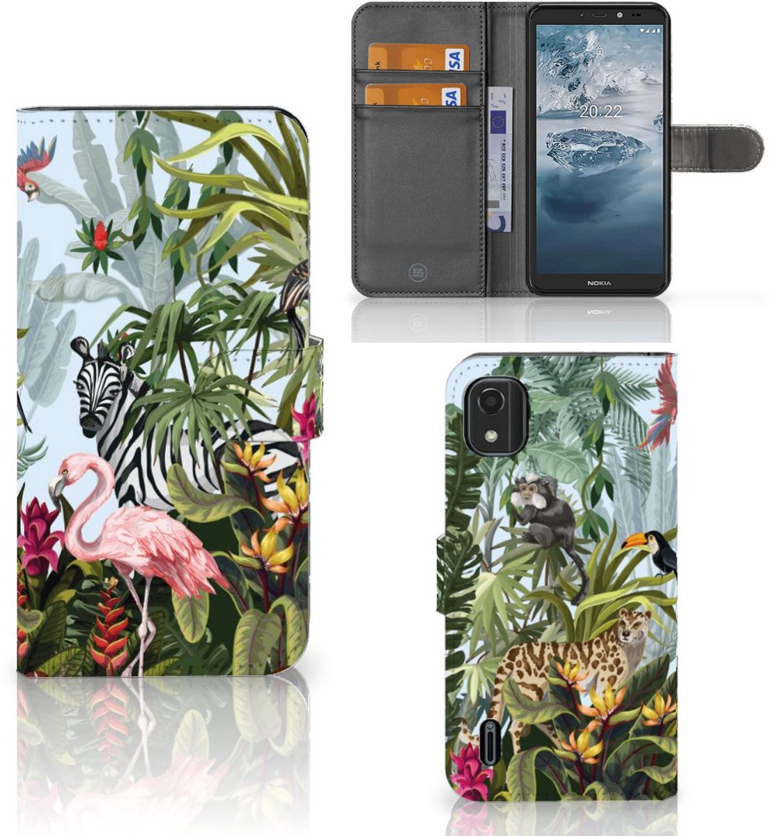 Telefoonhoesje met Pasjes voor Nokia C2 2nd Edition Jungle