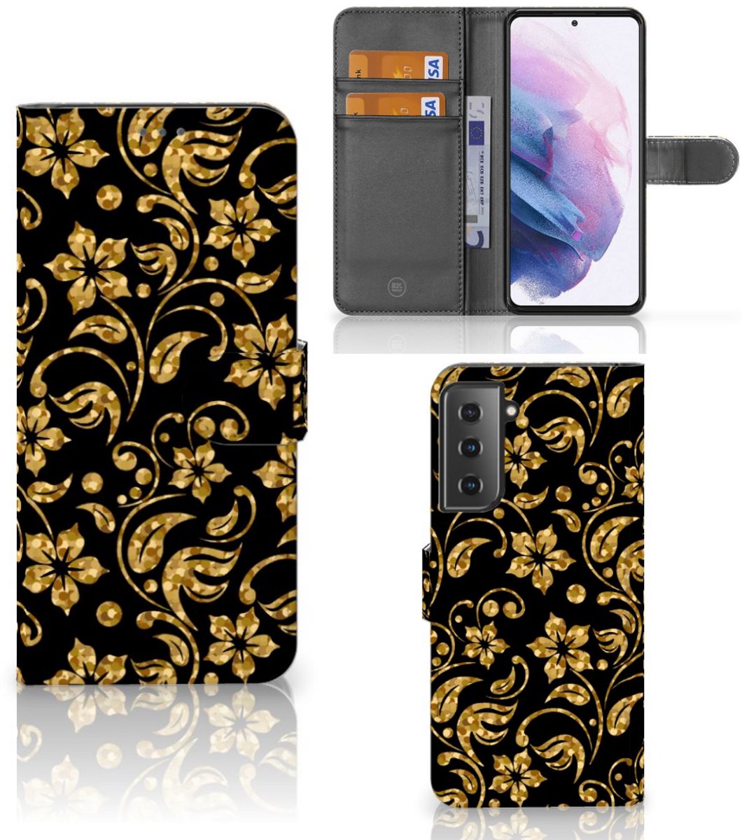 Samsung Galaxy S21 Plus Hoesje Gouden Bloemen