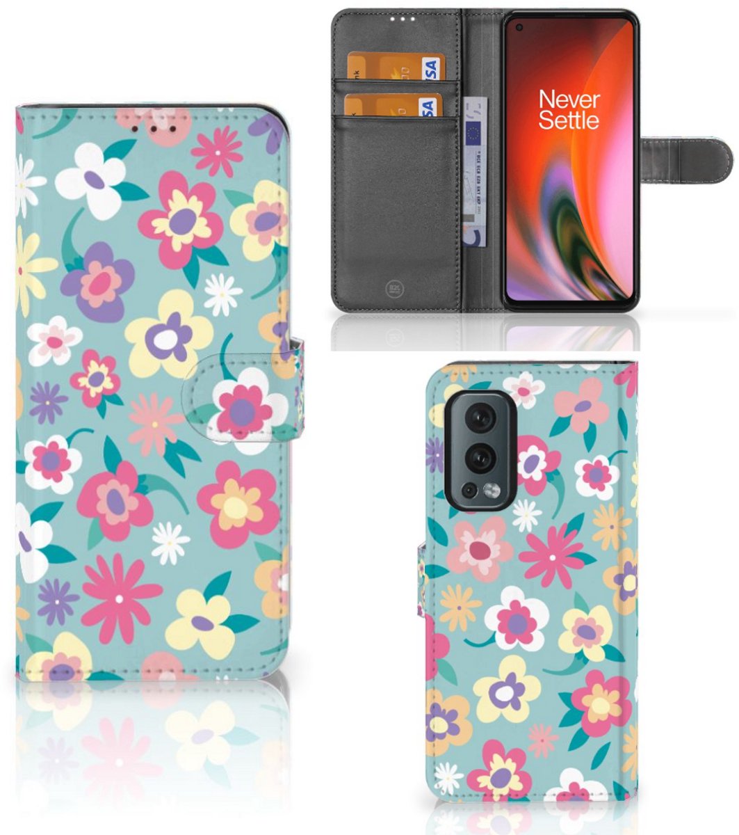 Book Case voor OnePlus Nord 2 5G Hoesje Flower Power