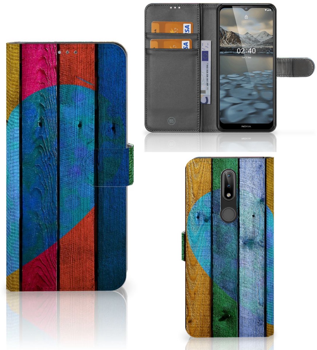 Nokia 2.4 Book Style Case Wood Heart - Cadeau voor je Vriend