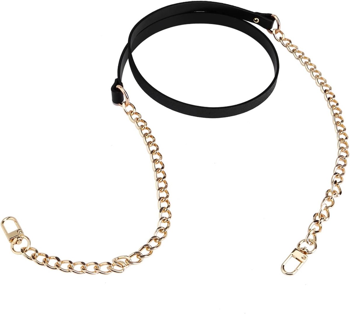 Leren Handtas Schouderband met Gouden Kettinkjes, Duurzaam en Stijlvol voor DIY Projecten en Cadeaus, 120 cm Zwart