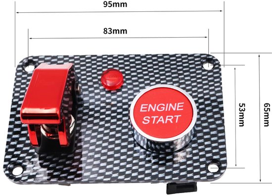 Carbon Fiber Racing Auto 12V Contactslot Paneel Motor Start Drukknop Rode LED Schakelaar - Rood — afbeelding 3