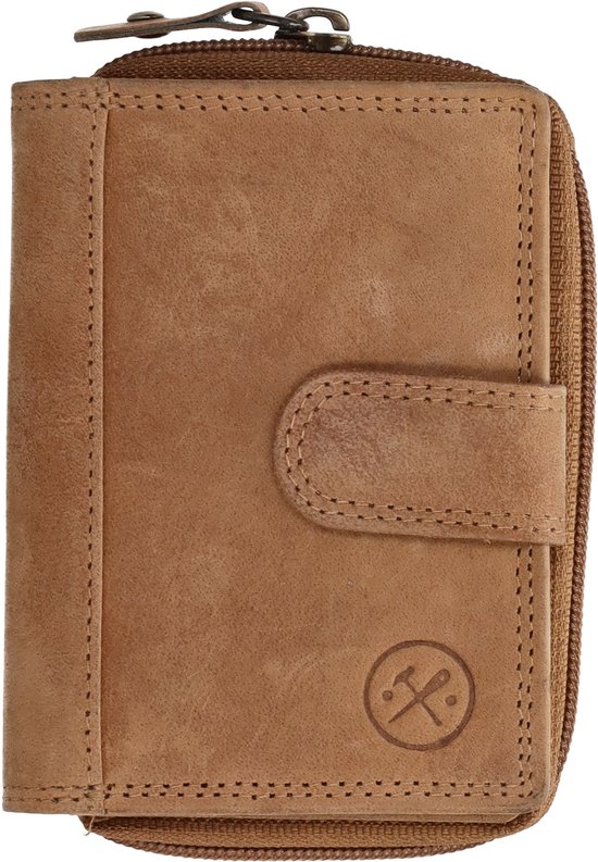 Hide & Stitches - Portefeuille en cuir à fermeture éclair - Pour femme/homme - Petit portefeuille - Marron foncé