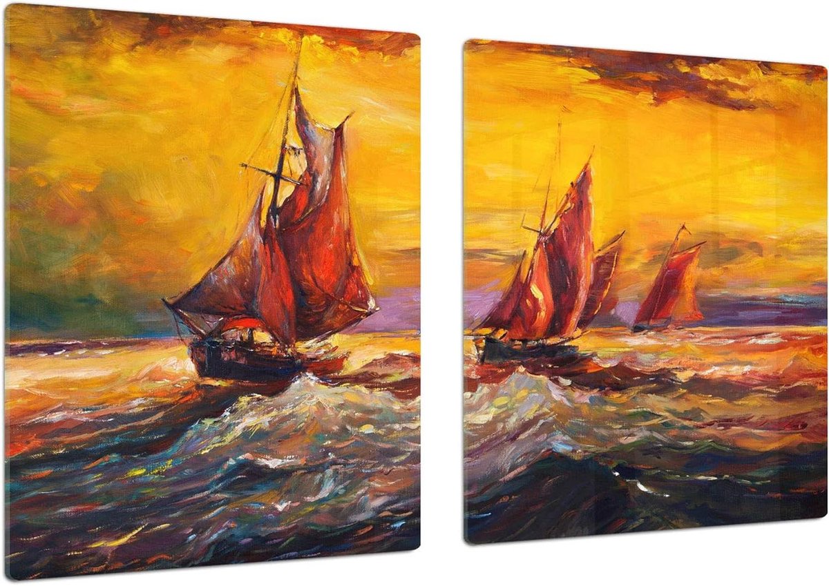 Glazen Snijplank - Hakplank Keuken - Inductiekookplaat Beschermen - Hitte en bacteriebestendig - 80 x 52 cm - Rough sea