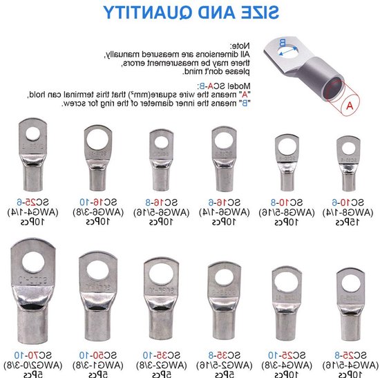 105 Stuks 12 Soorten Zware Klemmen voor Accukabels - Vertinde Koperen Oogjes, Tubulaire en Ring Terminals met Assortiment Kit voor Elektrische Verbindingen — afbeelding 5