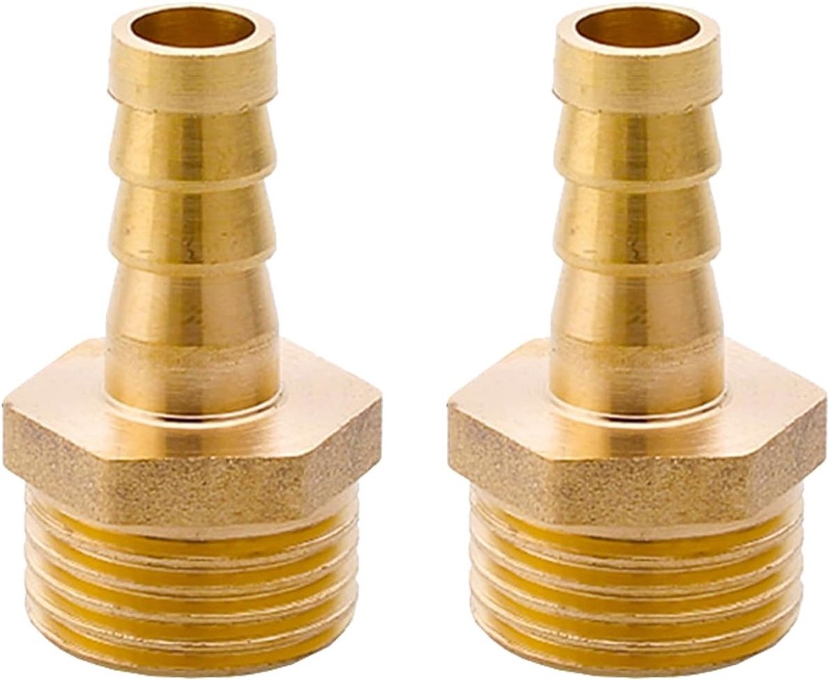 1/2" Mannelijke Draad x 10mm Serrated Slangverbinder, Messing Slangconnector voor Tuinaccessoires, Slangadapter (2 Stuks)
