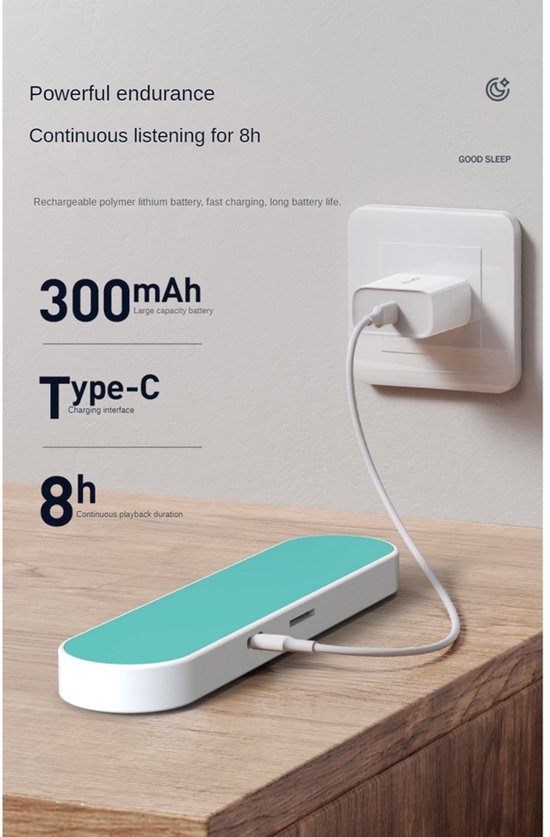 Kussen Bluetooth-luidspreker, slaapluidspreker met witte ruis, verbetert de slaapkwaliteit - Blauw van Merkloos — afbeelding 4