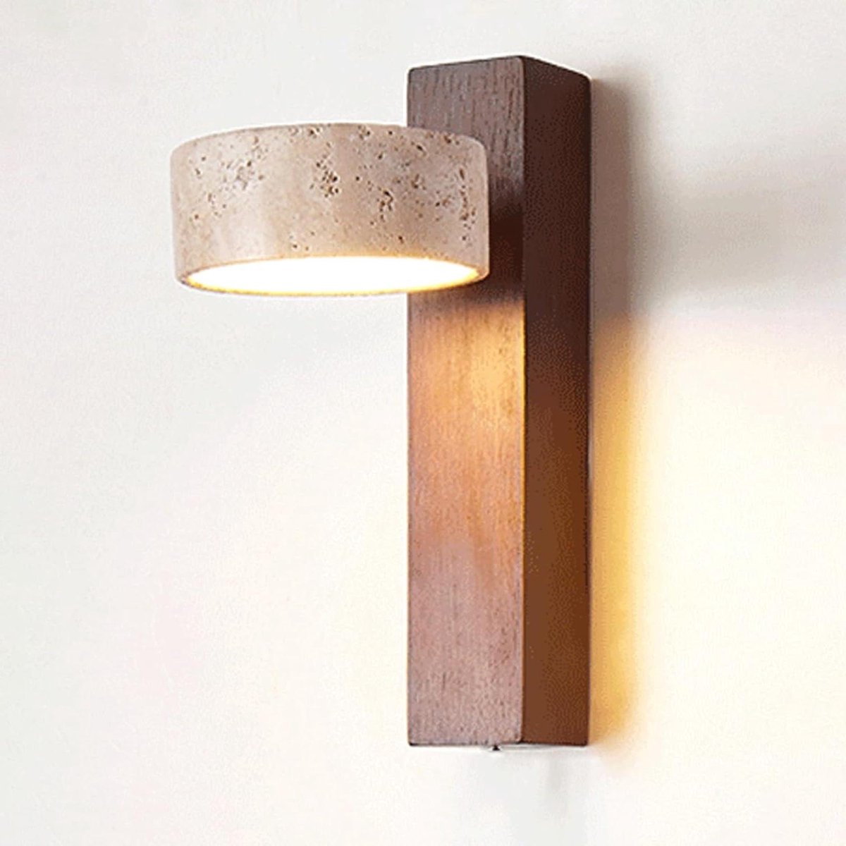 Wandlamp Natuursteen - Stenen Lamp Hout - Sfeerverlichting Creëren - 180° Draaibare Kap - 