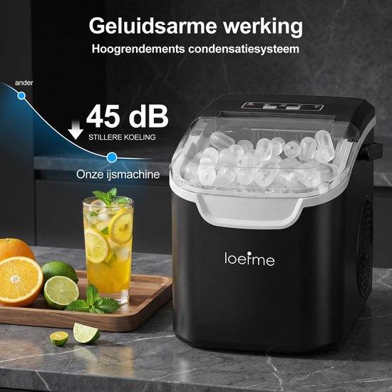 LOEFME Ijsblokjesmachine - 0,8L - Ijsblokjesmaker - 12kg/24 uur - Ijsmand & IJsschep - Zelfreinigingsfunctie - Zwart van Merkloos — afbeelding 5