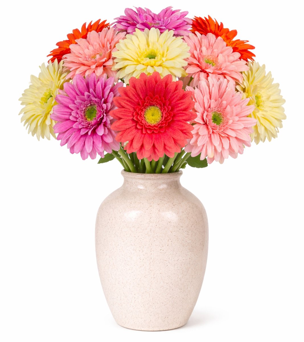 Mica Decorations Boeket Kunstbloemen Gerbera's - H60 cm - 4 kleuren mix - 12x stelen kunstbloemen - gekleurde bloemetjes Multi