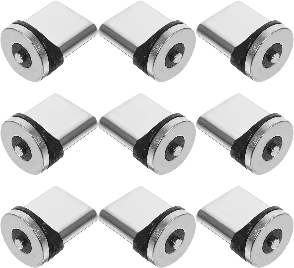 Magnetische USB-C-adapter - 9-delige set - 360° draaibare kop - Aluminium - Ondersteunt 3A snelladen en gegevensoverdracht - Geschikt voor smartphones en tablets.