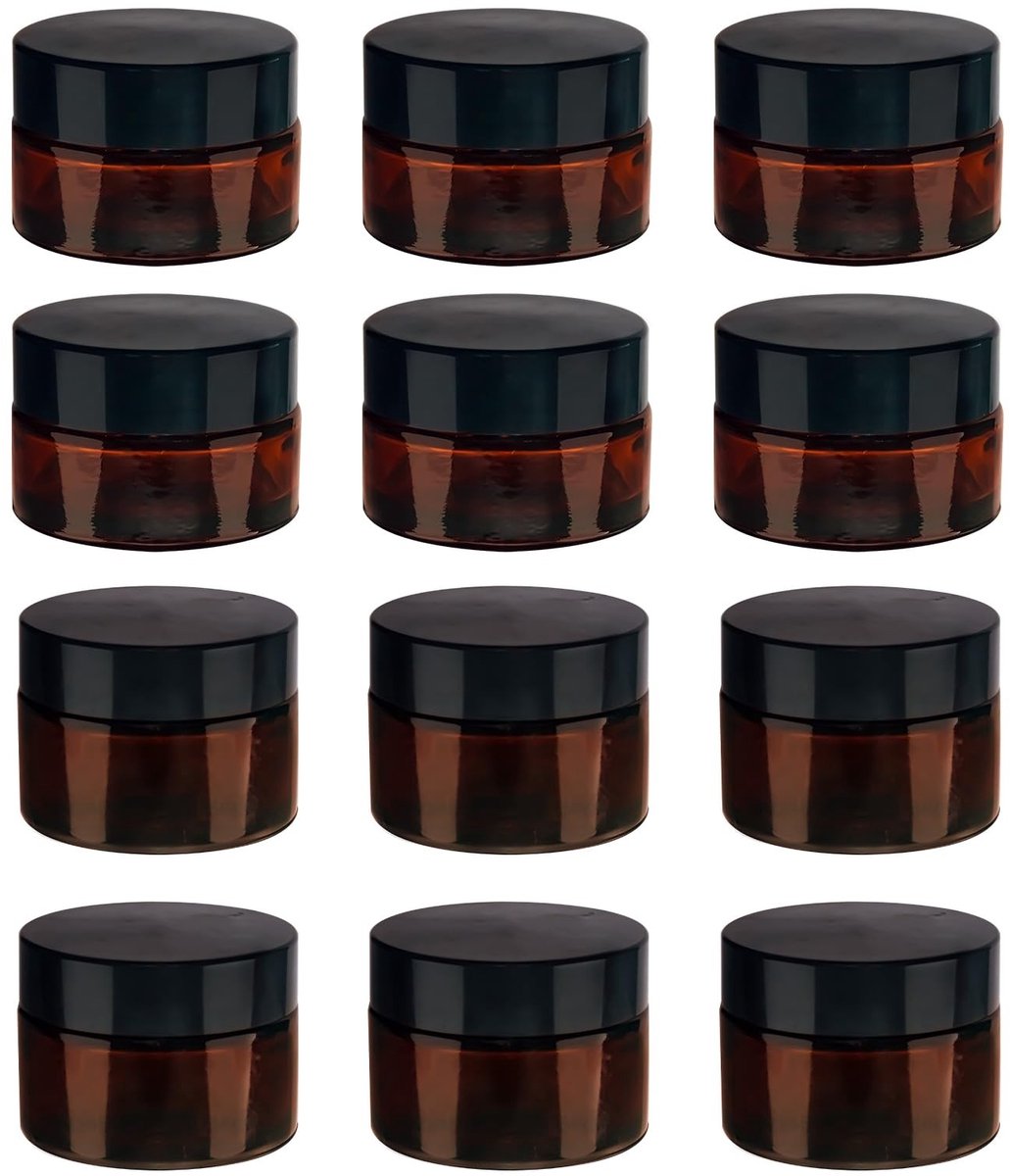 Cosensi - Cosmeticaglas - 12pcs Amber Glazen Jars - UV-bescherming - Bruin - Herbruikbare Containers - Perfect voor Cosmetica - 20ml en 30ml