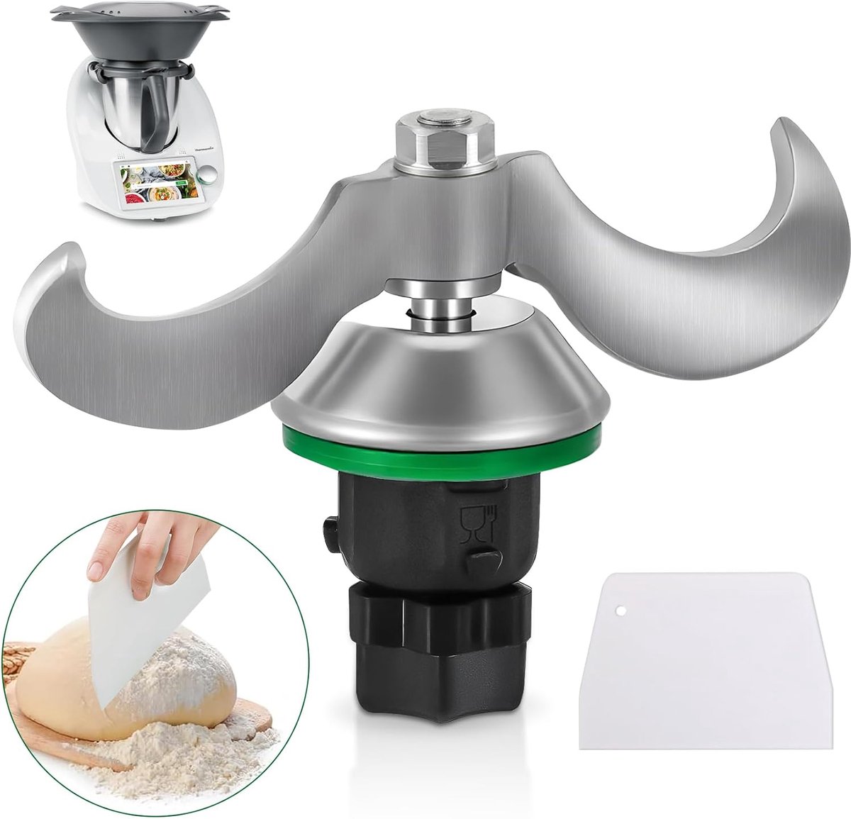 KARZO Deegmes geschikt voor Thermomix TM6, TM5, roestvrijstalen deegmixmes met afdichtring, snel schoonmaken, geen deegresten, accessoires TM6 TM5 mixmes, vervanging met deeg