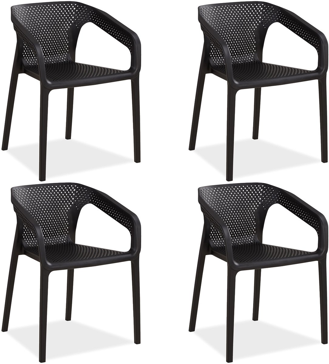 Homestyle4u Tuinstoelen - Set van 4- Stapelstoelen - Kunststof - Zwart