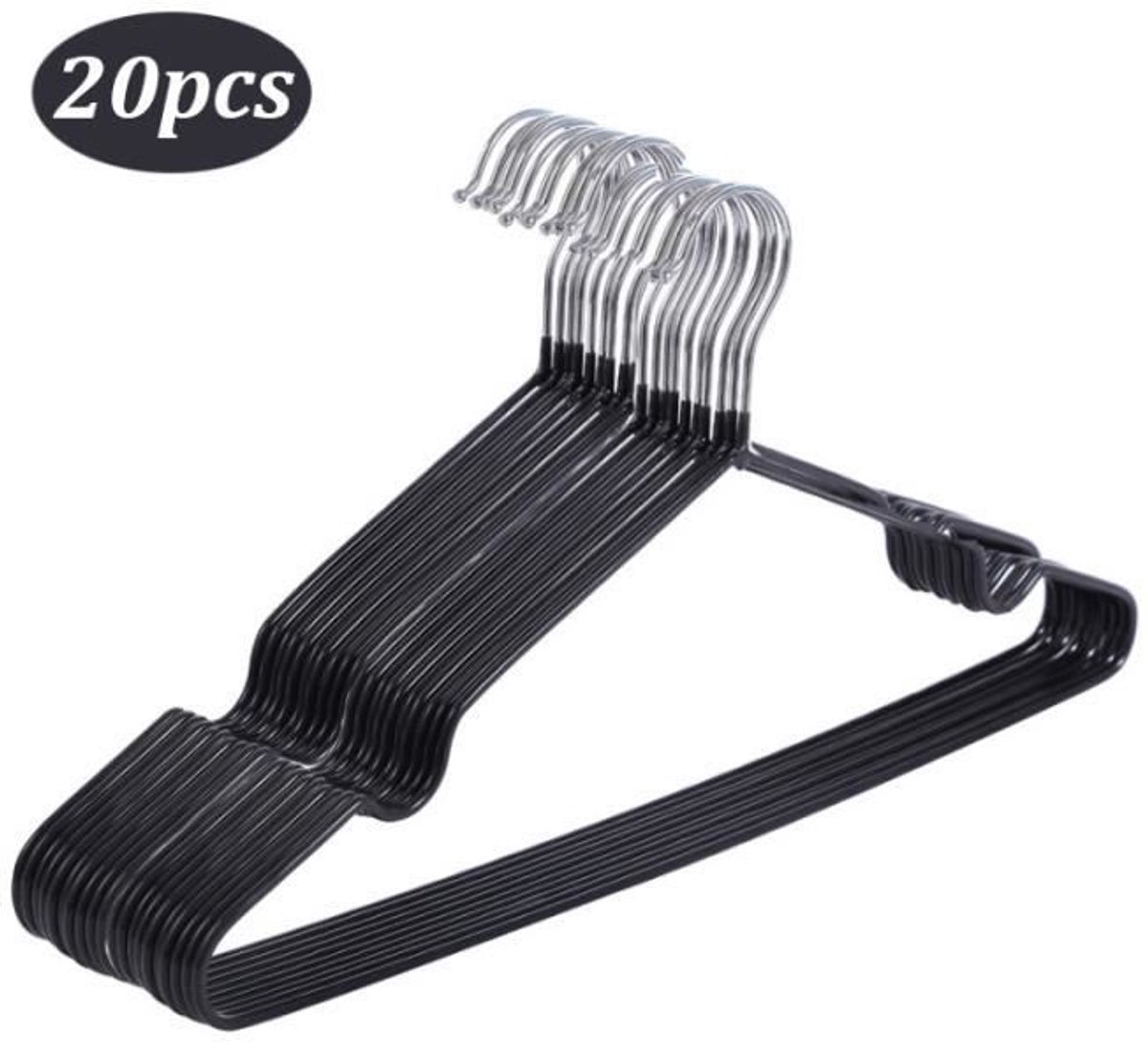 Set van 20 metalen kledinghangers - antislip hangers, PVC-gecoat, 40 cm (zwart)