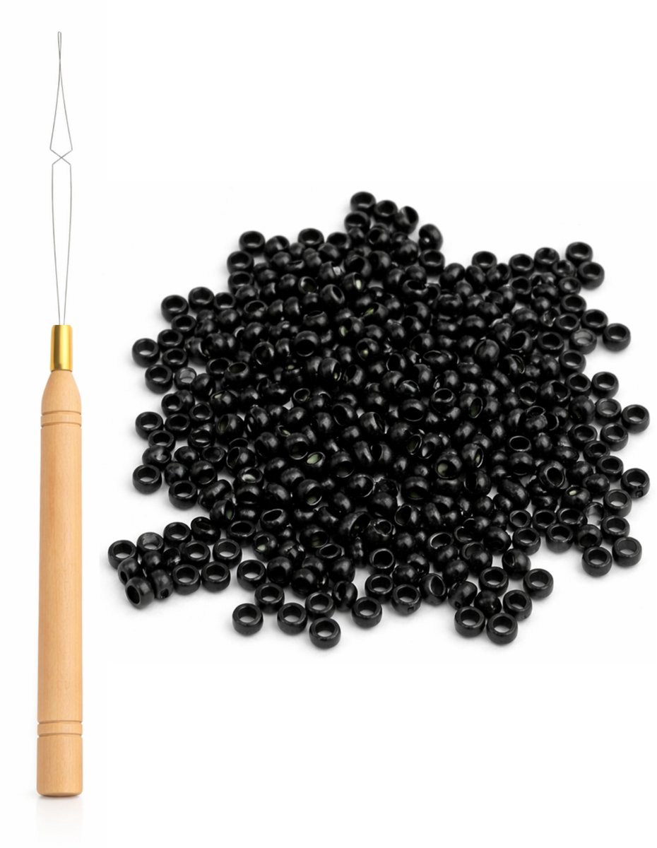 Guardian Beauty Nanoringen - met Loop Tool - 500 stuks - Zwart - Voor Haar Extensions