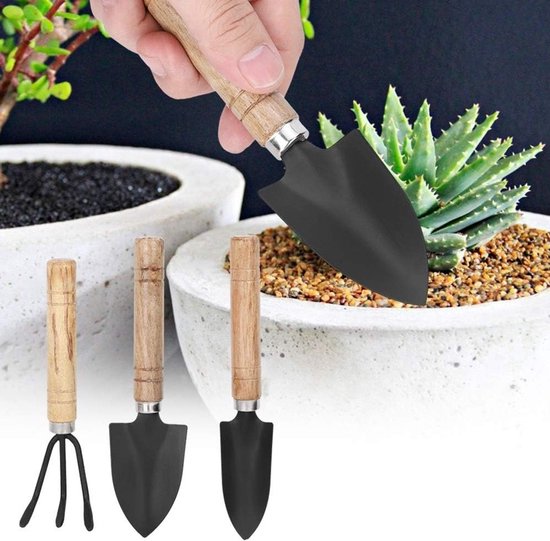 Mini Tuingereedschap Set voor Potplanten - 3 Stuks Handgereedschap met Spade, Hark en Schep voor Bloemen en Planten, Ideaal voor Kleine Tuinen en Balkon Tuinieren van MINI — afbeelding 2