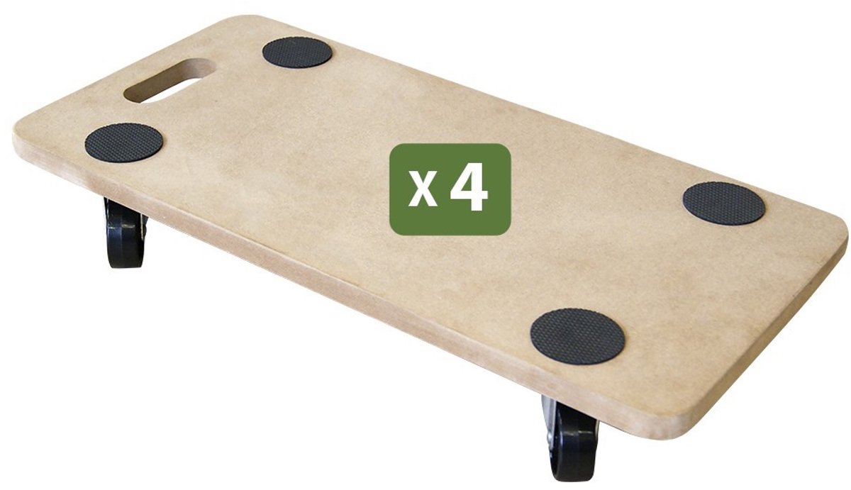 Pack and Move - Set 4 verhuistransportkarren - 150 KG max - 60 x 30 x 10 cm - Wielen support - Metaal en MDF