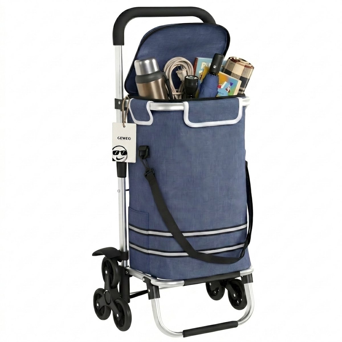 Geweo Boodschappentrolley - boodschappentrolley met koelvak - Boodschappenwagen - Opvouwbare Boodschappenwagen( 41L) met 6 Wielen - Trolley met Afneembare Boodschappentas - Boodschappen Wagen met Traploper - Blauw