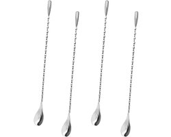 4 Stück Barlöffel Rühroffel Long Cocktail Rührer Gin Löffel - RVS Professionele Cocktail Rührlöffel met Spiralmuster voor Martini - Koffie - Bar - Cocktail Shaker