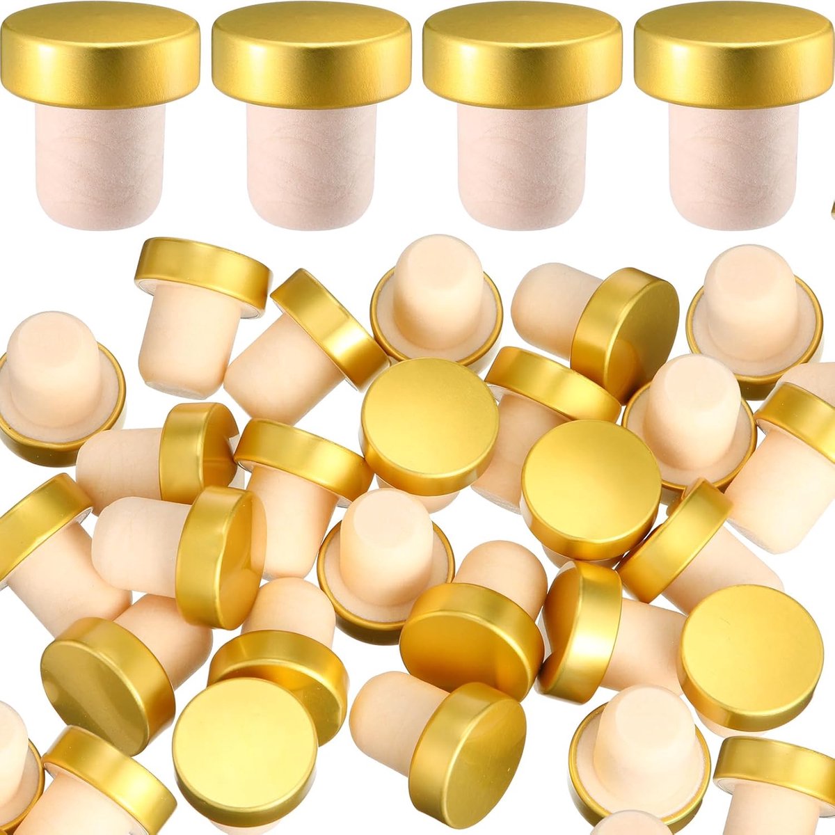 Herbruikbare T-vormige kurkstoppers voor wijn- en bierflessen (goud, 24 stuks)