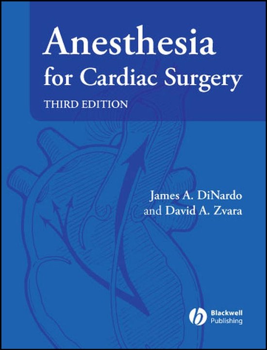 Boekomslag van "Anesthesia for Cardiac Surgery", derde editie, met een blauwe illustratie van een hart en de titel in witte letters.