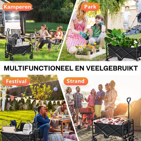 Aurixi® Bolderkar Opvouwbaar Luchtbanden - Bolderkar Opvouwbaar - Bolderkar Kinderenvervoer - Zwart - 72cm x 92cm x 46cm van Merkloos — afbeelding 5