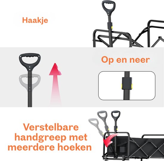Aurixi® Bolderkar Opvouwbaar Luchtbanden - Bolderkar Opvouwbaar - Bolderkar Kinderenvervoer - Zwart - 72cm x 92cm x 46cm van Merkloos — afbeelding 3