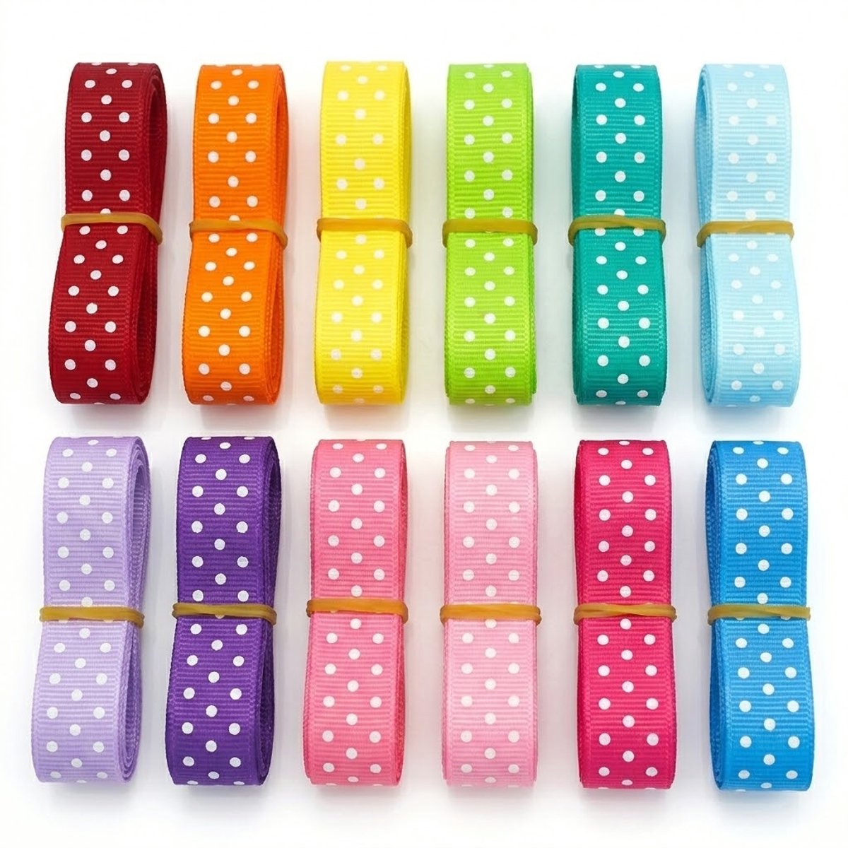 Multicolor linten set met stippen patroon 12 stuks stoffen lint voor cadeau verpakking en knutselen decoratief satijn lint kleurrijk assortiment