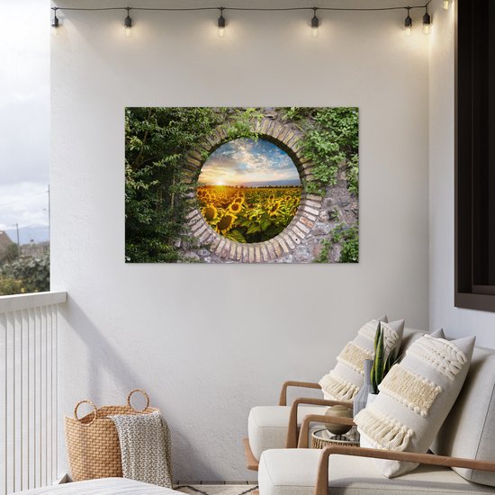 Affiche de jardin - Fleurs - Tournesols - TransparentSoleil - Nuages - Jardin - 120x80 cm - Décoration de jardin - Toile de clôture - Toile de jardin