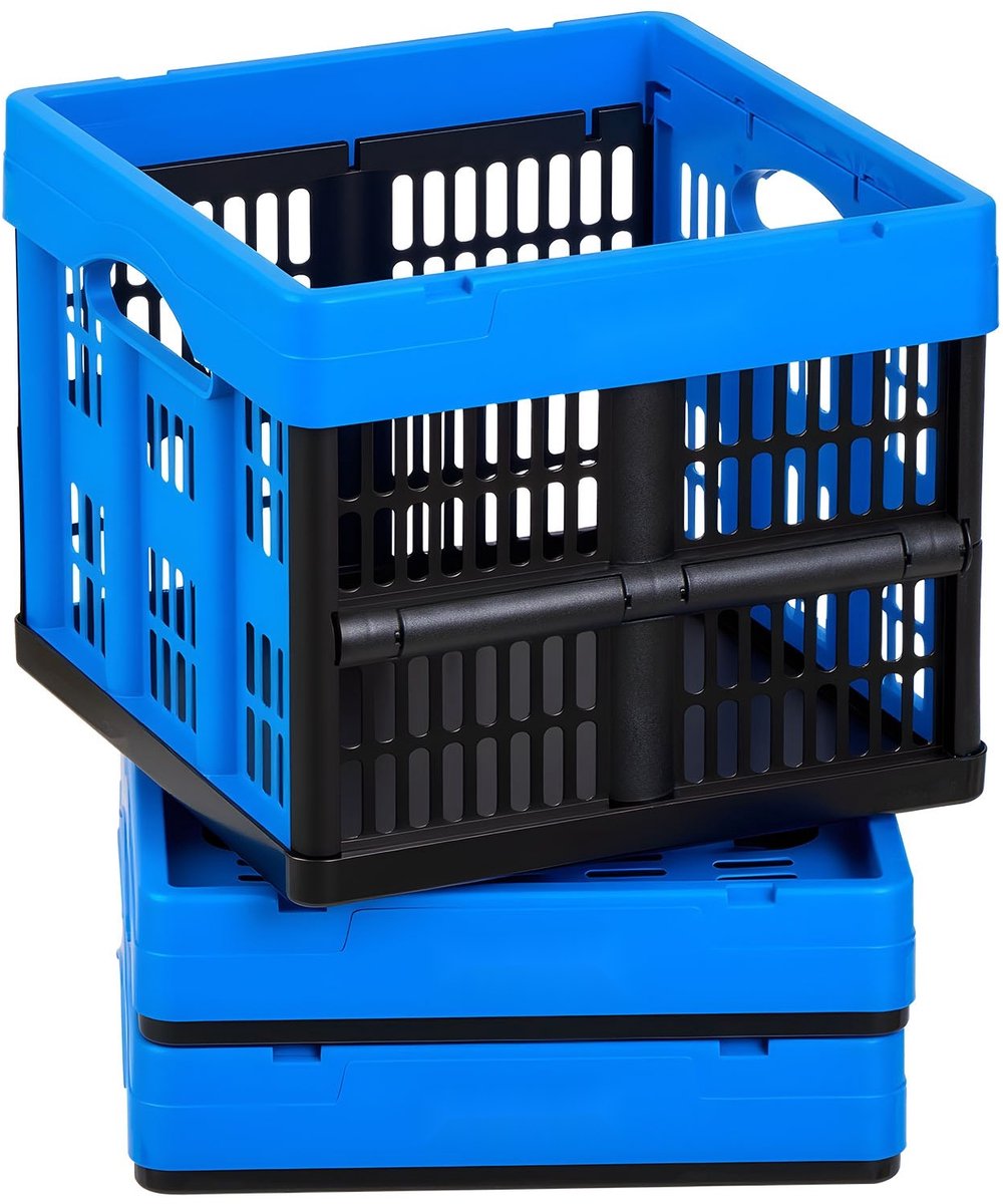 Opvouwbare Opbergboxen / Klapkratten - Set van 3 - Inhoud 25 l per Doos - Stapelbaar - Met Handgrepen - Draagvermogen 10 kg per Doos - Kunststof - Blauw/Zwart