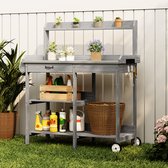 Bealife CC53 Tuinkast - Plantentafel met Waterdicht Werkblad – - 3 haken, 2 wielen, 1 lade en 1 handdoekrek – Waterbestendig en vochtwerend – Binnen en buiten – Voor tuin, terras of balkon – Grijs
