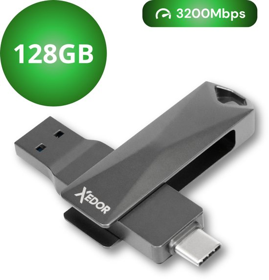 Xedor® USB Stick 128 GB – USB C en USB A 3.0/3.2 Gen 1 – Download 300 mb/s – Geschikt voor iPhone 15 (Pro) en Android