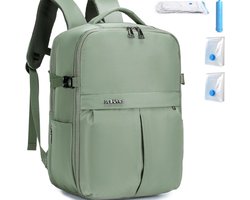 25L Reisrugzak Handbagage 40x30x20cm Wizzair Vueling Laptoprugzak 15,6 inch met 2 vacuümzakken Grote anti-diefstalrugzak voor heren Waterdichte schoolrugzak voor dames Werkrugzak, groen