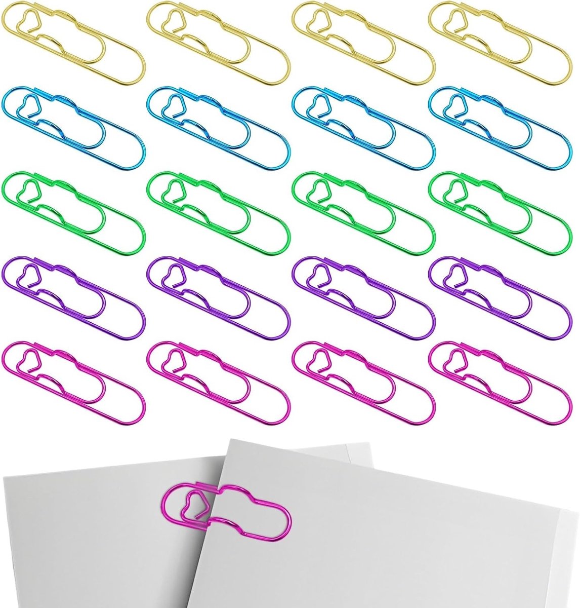 Kleurige metalen penclips en papercliphouders - schattige kantoorbenodigdheden in diverse kleuren voor notitieboek, agenda en boeken