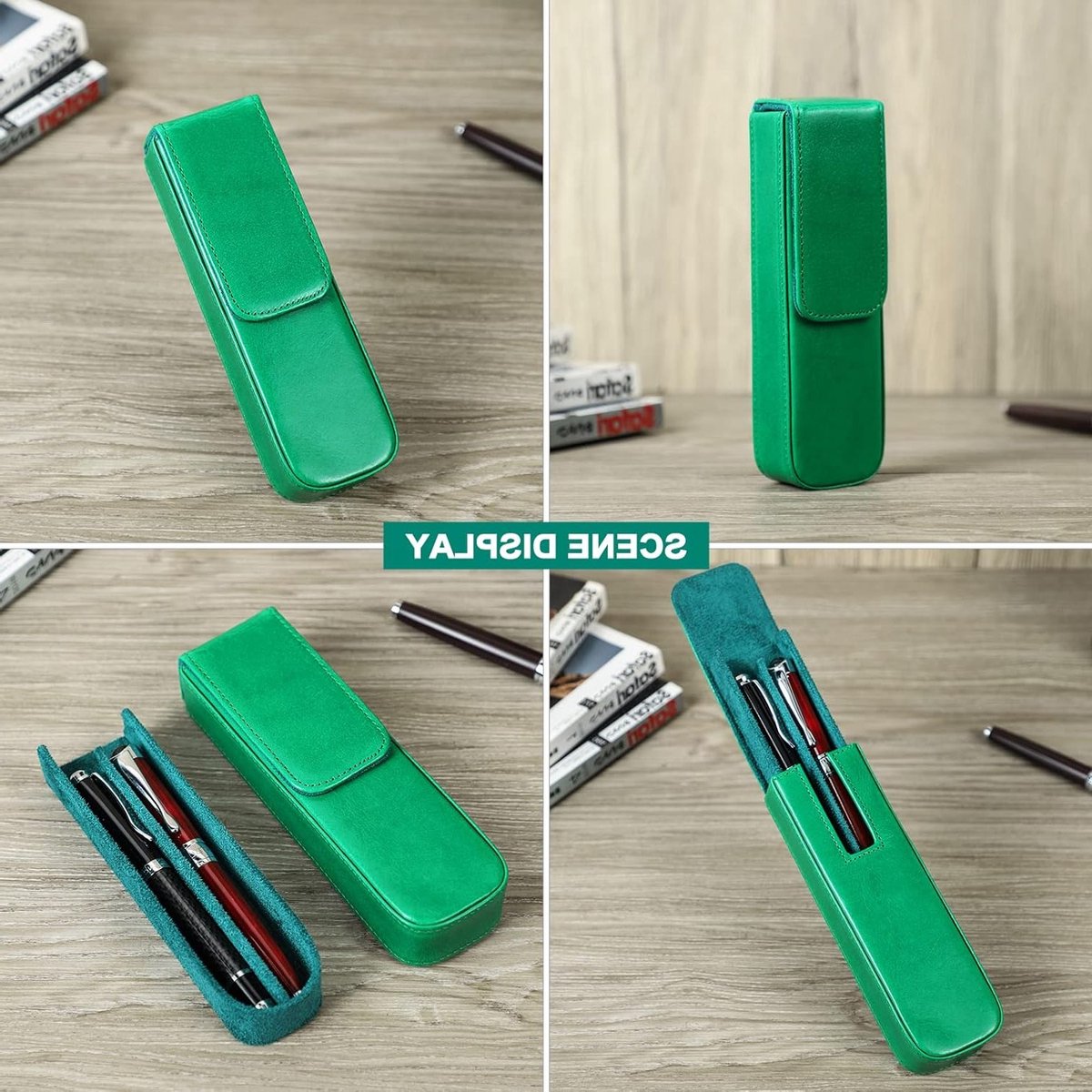 Leren Pen Case voor Vulpenopslag met Verborgen Magnetische Sluiting - Groene, Moderne Etui voor Schrijfgerei en Kantooraccessoires