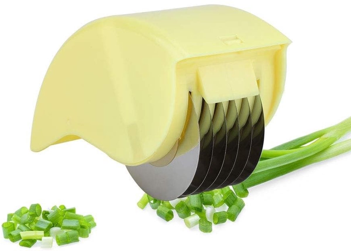 Nikou RVS Roll Cutter voor Vlees & Groenten - Ergonomische Keukenhulp in Geel
