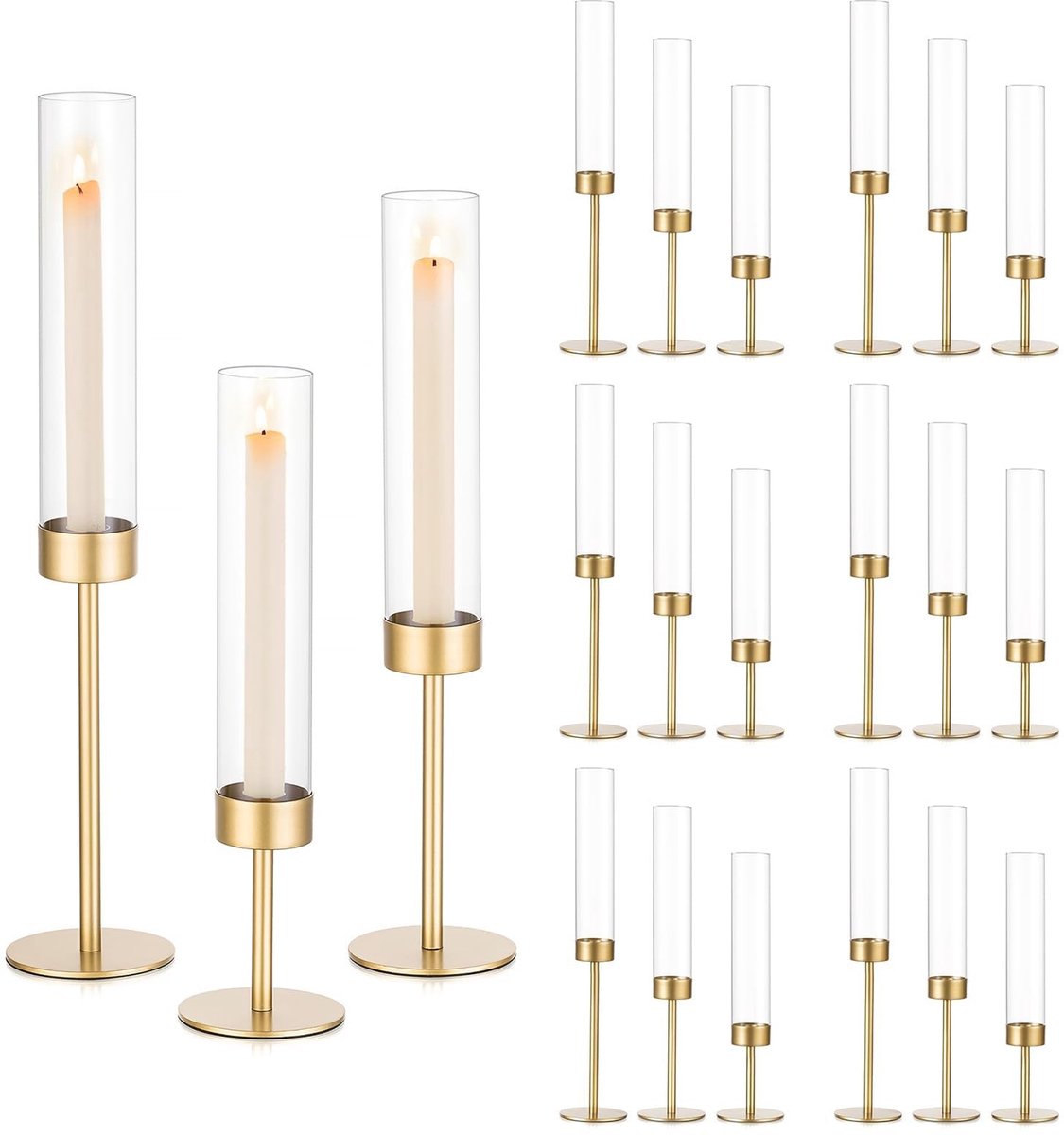 SPHProducts - Gouden Kaarsenhouder - 18 Kaarsenhouders - Minimalistisch Design - Goud - Perfect voor Bruiloft - Stijlvolle Decoratie - Geschikt voor F