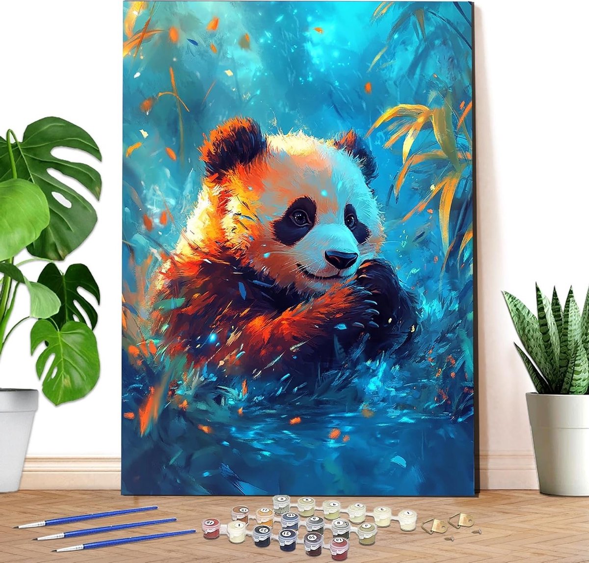 Panda Schilderen op Nummer voor Volwassenen - DIY Dierlijke Schilderset met Canvas 40 x 50 cm, Borstel en Acrylverf (zonder Lijst)