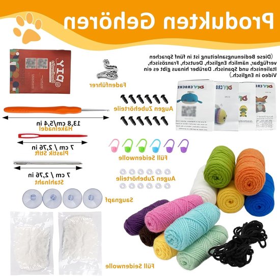Haakset voor beginners met instructies, zachte garen en accessoires, inclusief draagbare haaknaald - Perfect als cadeau voor creatievelingen (walvissen, bijen, vossen) van Merkloos — afbeelding 2